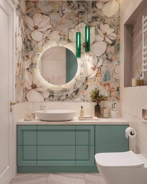 Ide Dinding Kamar Mandi Motif Bunga