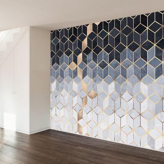 ide dinding geometris dua warna, dinding geometris interior rumah